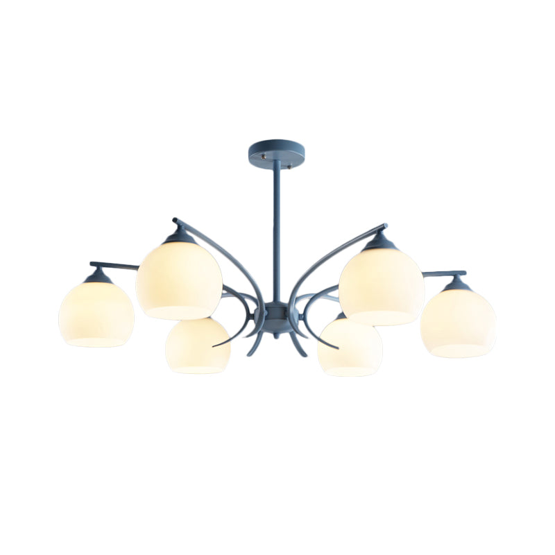 Sphere Shade Living Room Chandelier Opal Glass 6/8 Lights Macaron Stylish Blue/Green/Grey/Yellow Hanging Lamp