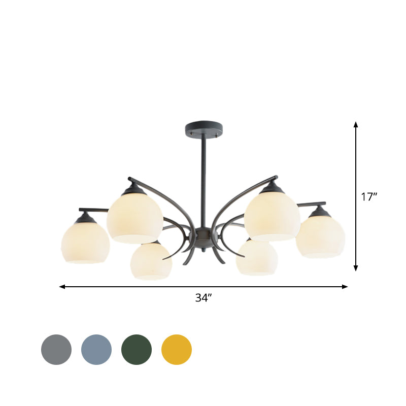 Sphere Shade Living Room Chandelier Opal Glass 6/8 Lights Macaron Stylish Blue/Green/Grey/Yellow Hanging Lamp