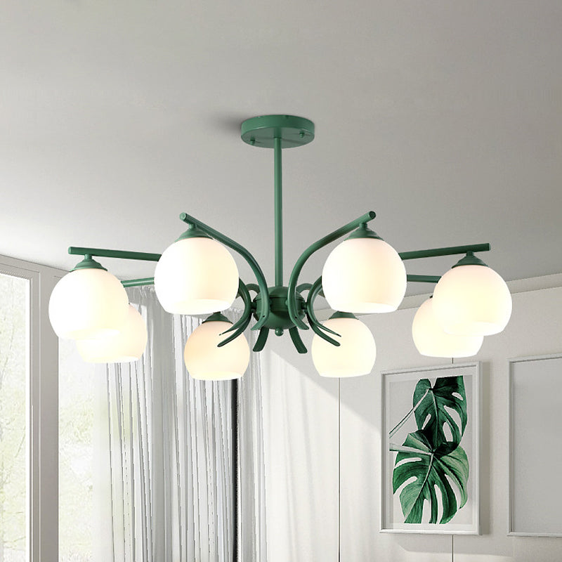 Sphere Shade Living Room Chandelier Opal Glass 6/8 Lights Macaron Stylish Blue/Green/Grey/Yellow Hanging Lamp