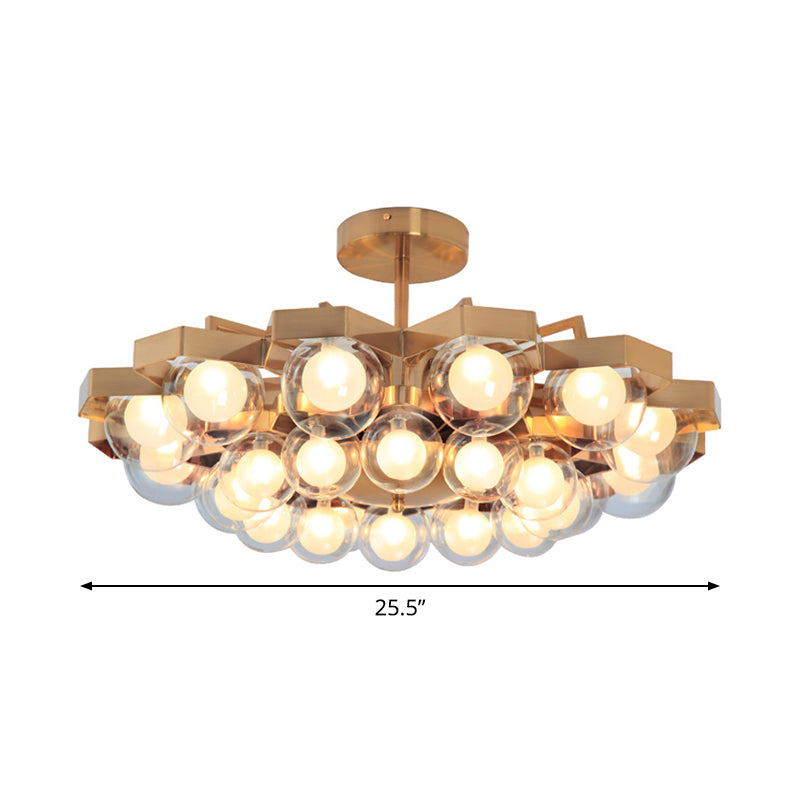 Metallic Flower Shaped Chandelier with Globe Shade Living Room 24 Lights Elegant Hanging Light in Gold