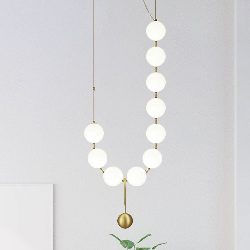 Necklace-Shape Dining Table Chandelier Milk Glass 10 Lights Simple Hanging Light in Gold