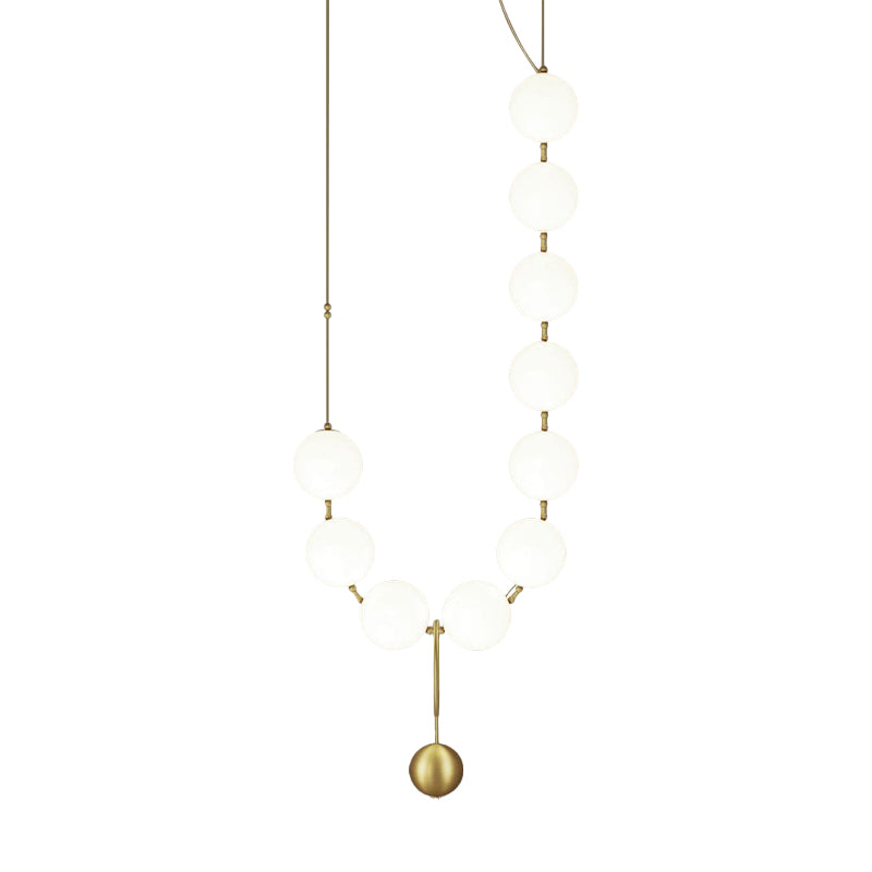 Necklace-Shape Dining Table Chandelier Milk Glass 10 Lights Simple Hanging Light in Gold