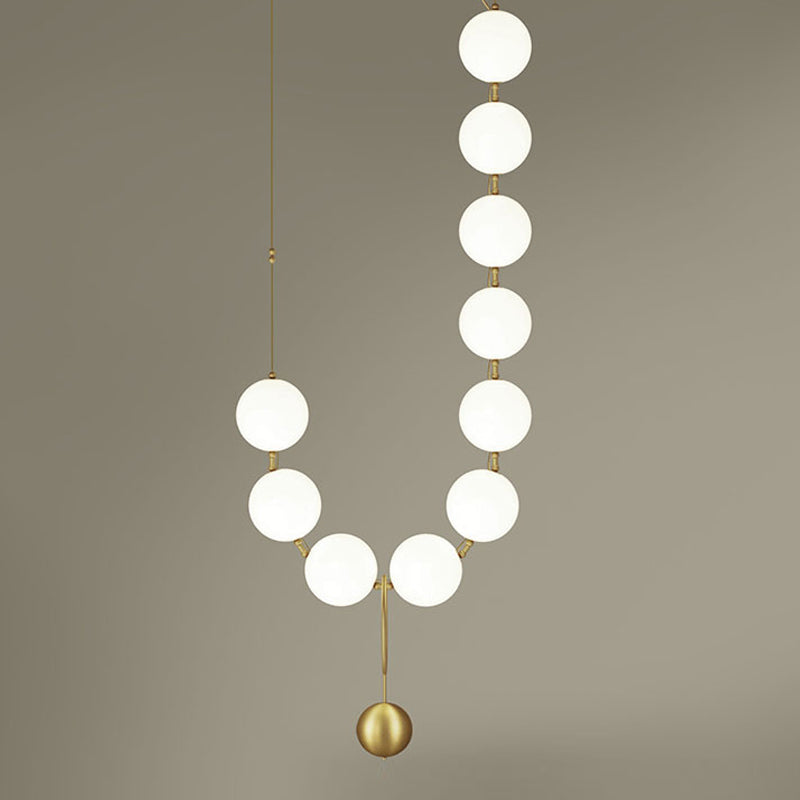 Necklace-Shape Dining Table Chandelier Milk Glass 10 Lights Simple Hanging Light in Gold