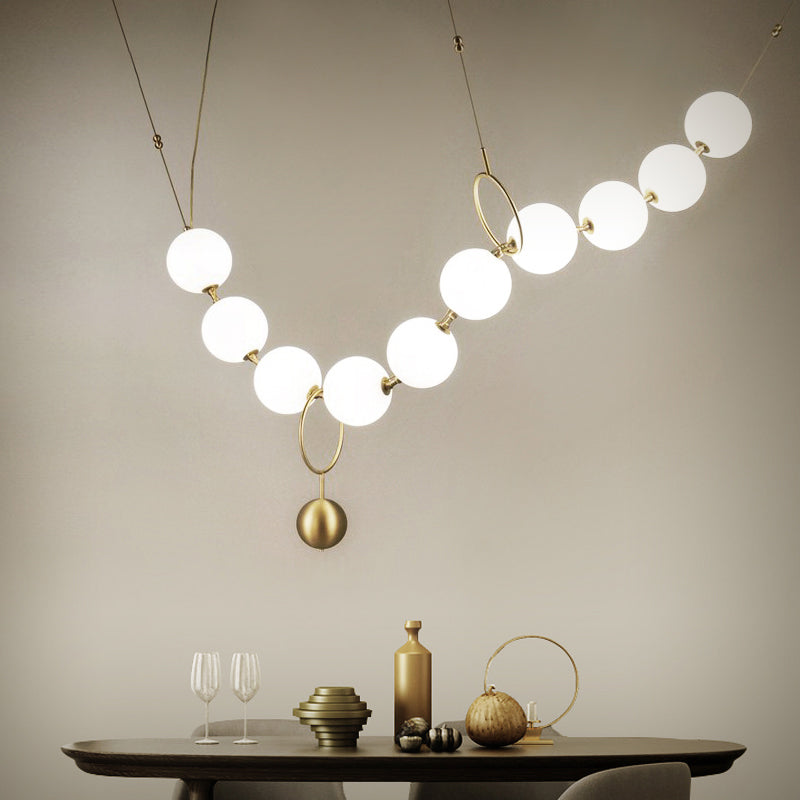 Necklace-Shape Dining Table Chandelier Milk Glass 10 Lights Simple Hanging Light in Gold