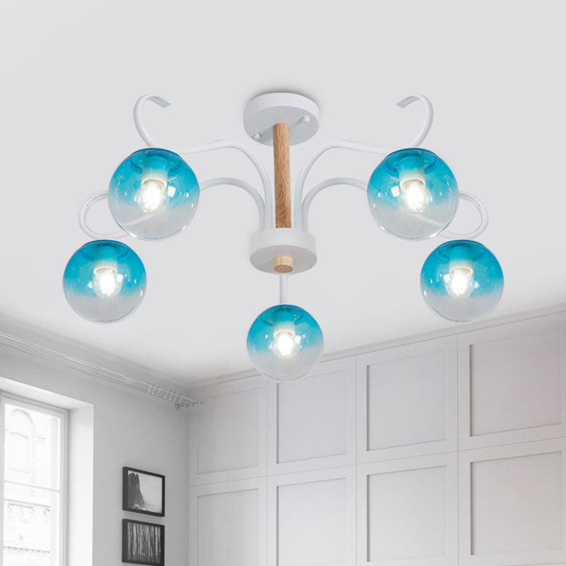 Living Room Twist Arm Chandelier with Orbit Shade Clear Glass Romantic Blue Pendant Light