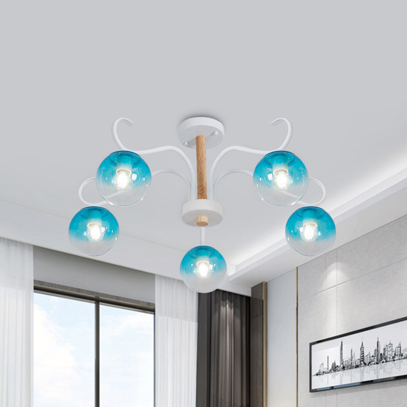 Living Room Twist Arm Chandelier with Orbit Shade Clear Glass Romantic Blue Pendant Light