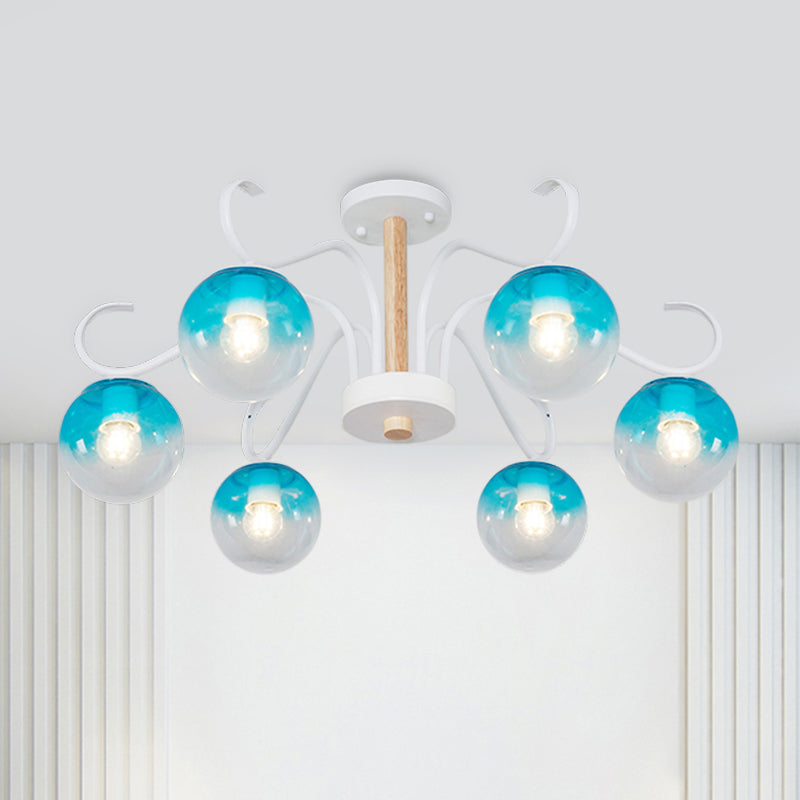 Living Room Twist Arm Chandelier with Orbit Shade Clear Glass Romantic Blue Pendant Light