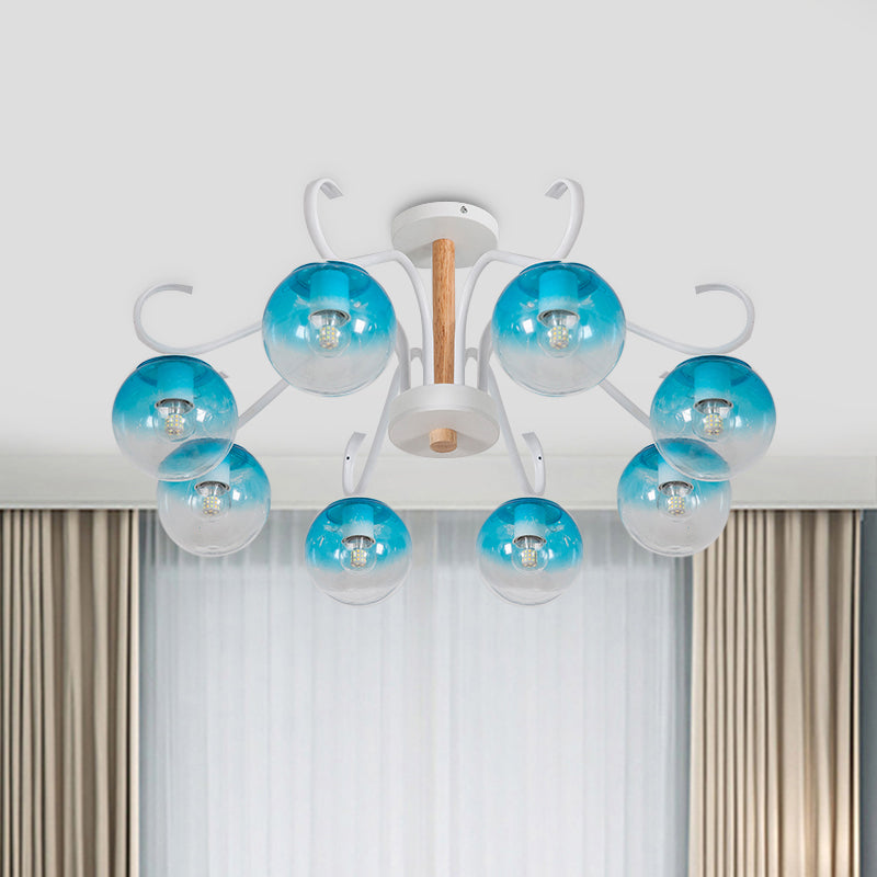 Living Room Twist Arm Chandelier with Orbit Shade Clear Glass Romantic Blue Pendant Light