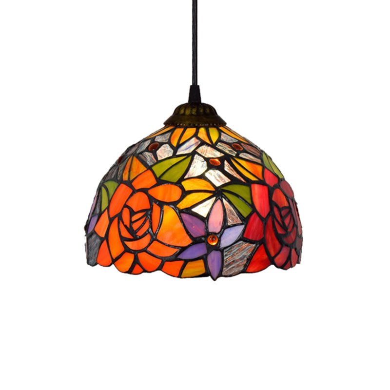 1 Bulb Bedroom Pendant Light Tiffany Ceiling Pendant Light with Blossom Orange Cut Glass Shade