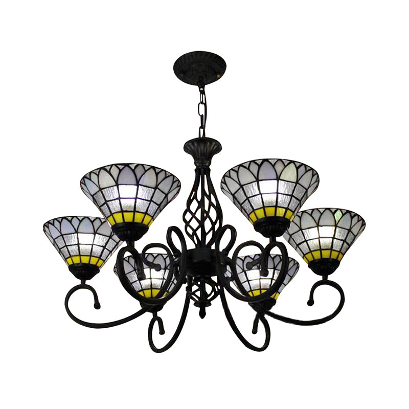 Tiffany Retro Loft Clear Chandelier Bell Shade 6 Lights Glass Hanging Light for Living Room