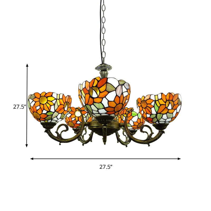 Oranje zonnebloem hangende licht rustieke stijl Tiffany gebrandschilderd glas kroonluchter voor eetkamer