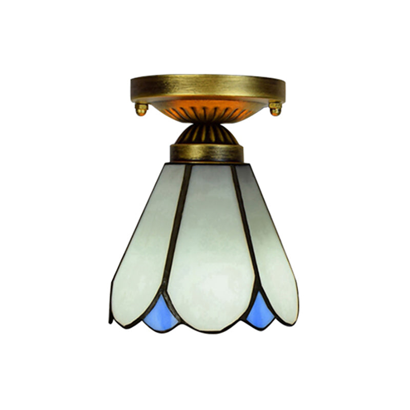 Art Glass Conical Small Ceiling Light 1 Bulb Tiffany Simple Style Ceiling Lamp in White for Kitchen