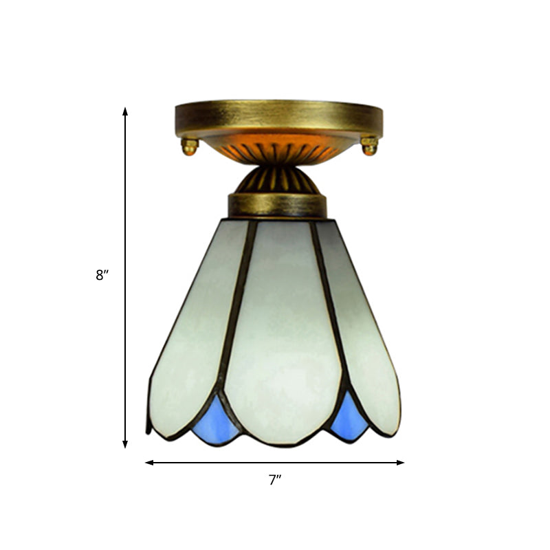 Art Glass Conical Small Ceiling Light 1 Bulb Tiffany Simple Style Ceiling Lamp in White for Kitchen