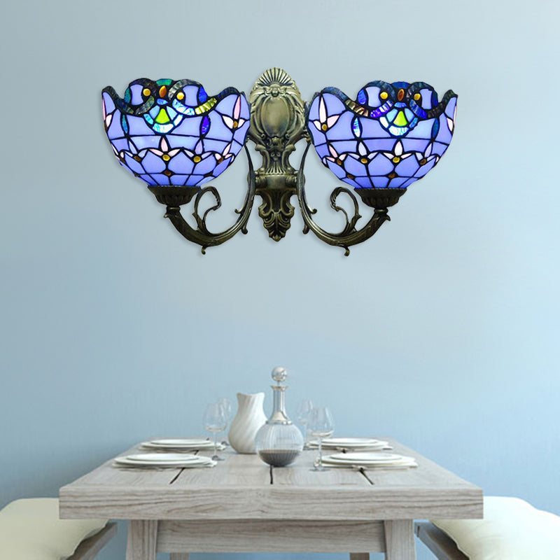 Stained Glass Bowl Wall Lighting Victorian Style 2 Heads Indoor Wall Mount Light in Antique Bronze