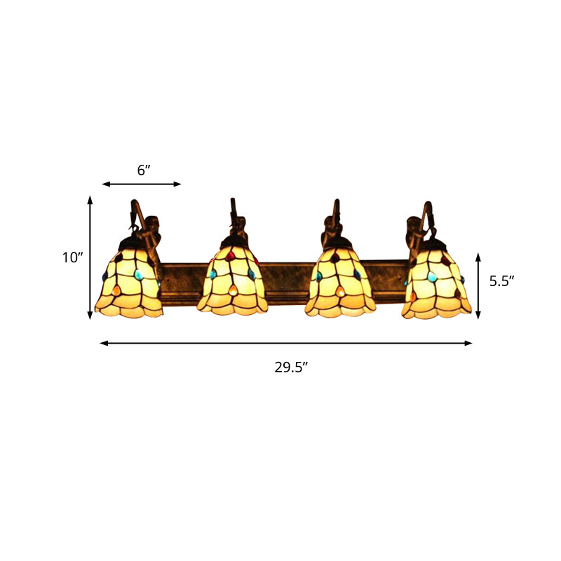 4 Lights Grid Patterned Sconce Light Tiffany Beige Glass Wall Mount Light Fixture