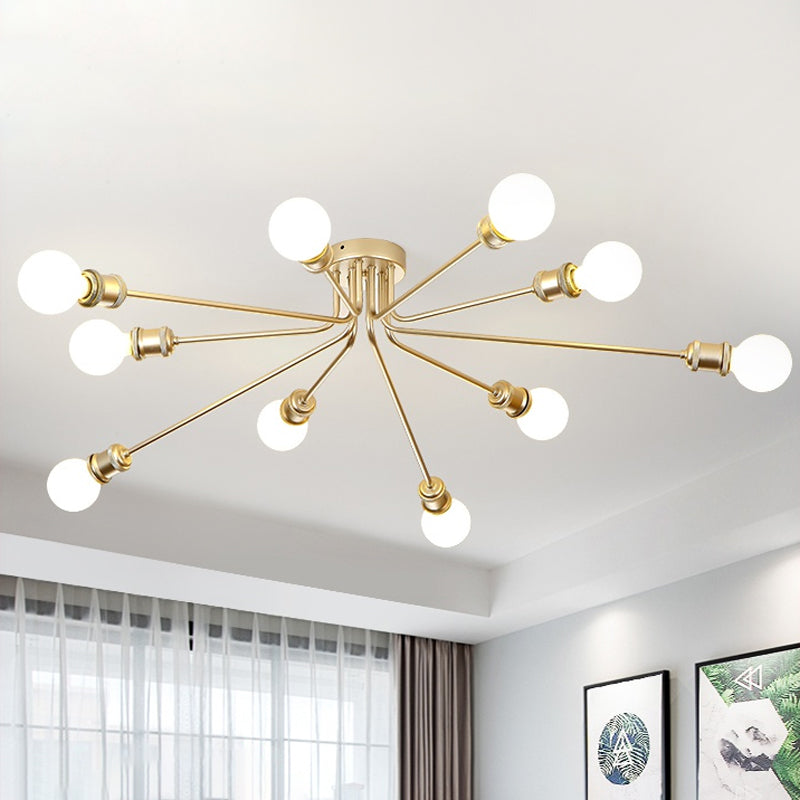 Firework Shaped Flush Ceiling Light Contemporary Metal Semi Flush Mount Light for Restaurant