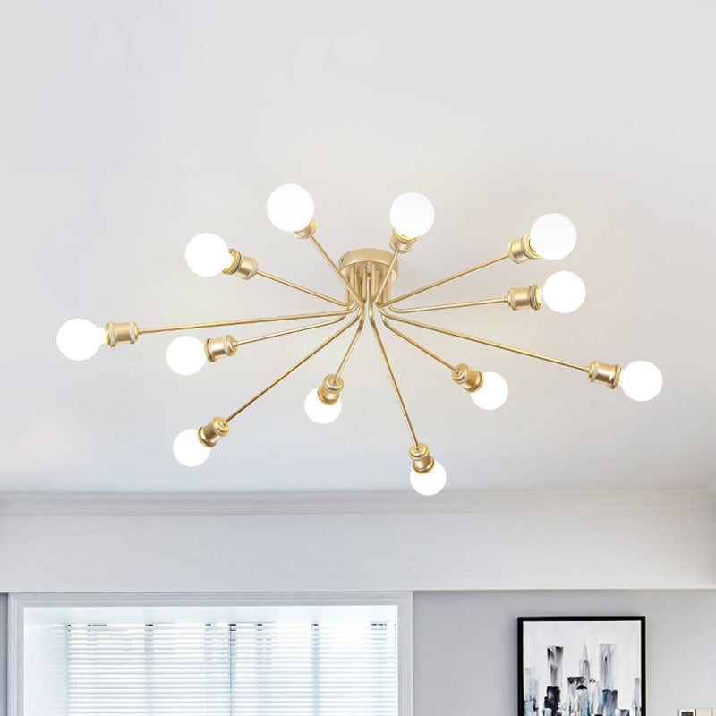 Firework Shaped Flush Ceiling Light Contemporary Metal Semi Flush Mount Light for Restaurant