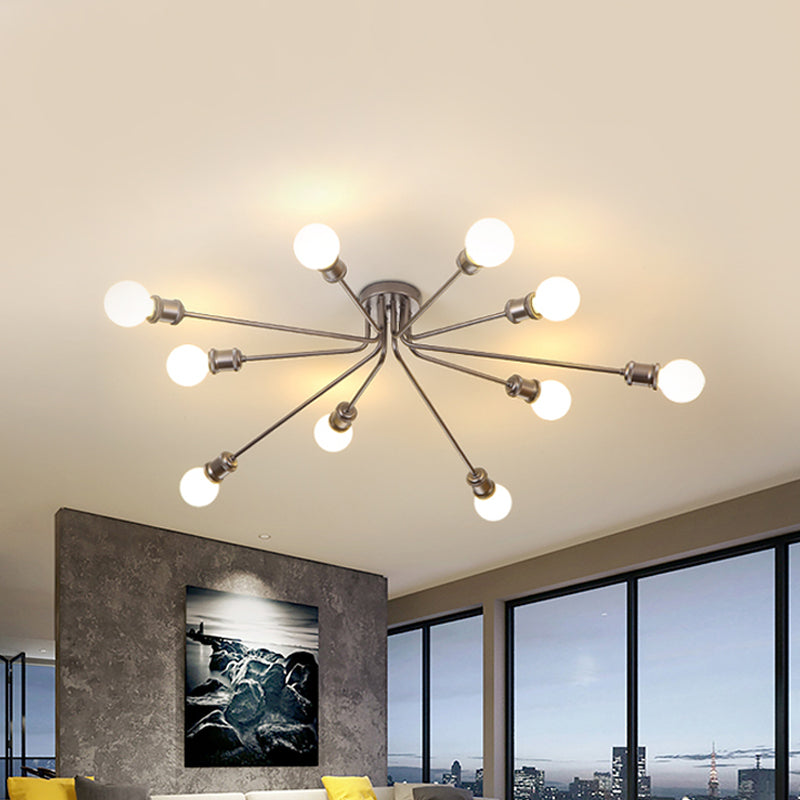 Firework Shaped Flush Ceiling Light Contemporary Metal Semi Flush Mount Light for Restaurant