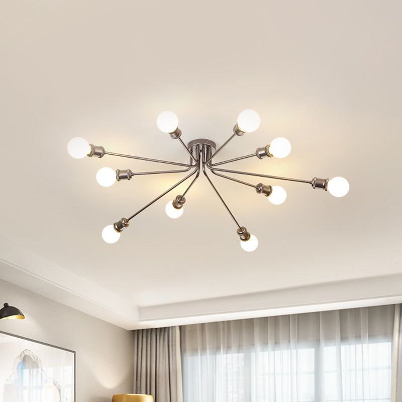 Firework Shaped Flush Ceiling Light Contemporary Metal Semi Flush Mount Light for Restaurant