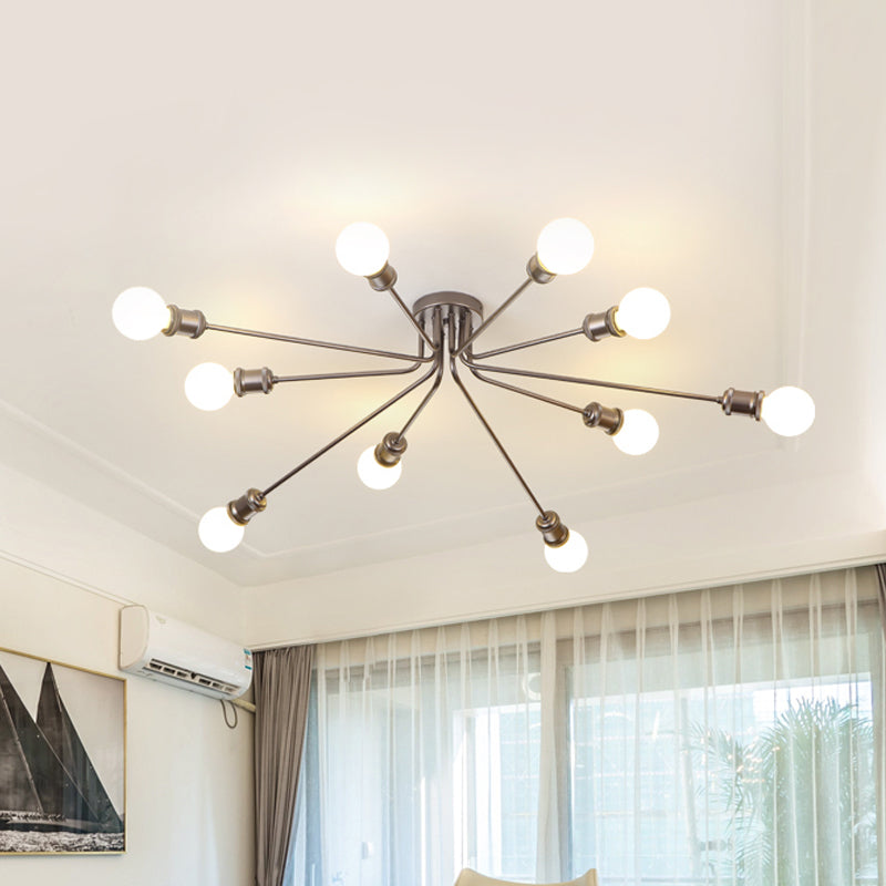 Firework Shaped Flush Ceiling Light Contemporary Metal Semi Flush Mount Light for Restaurant