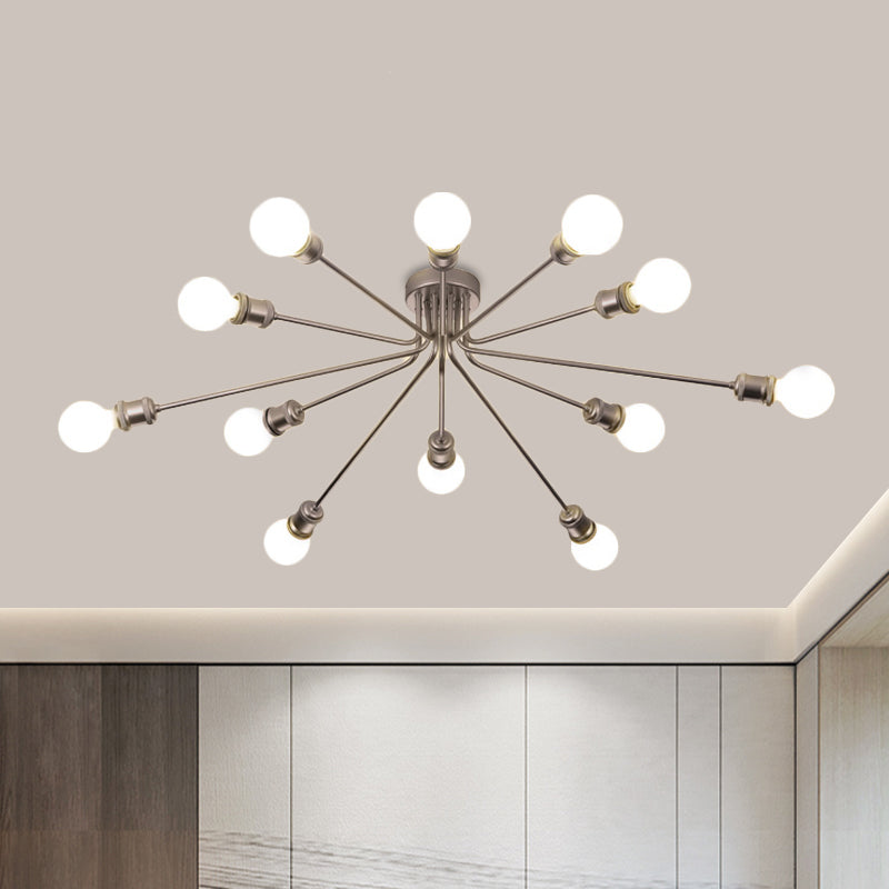 Firework Shaped Flush Ceiling Light Contemporary Metal Semi Flush Mount Light for Restaurant