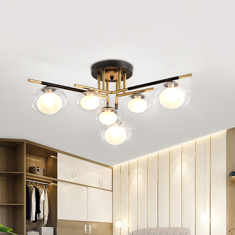 Dining Room Oval Shade Ceiling Fixture Glass and Metal Contemporary Gold Semi Flush Mount Light