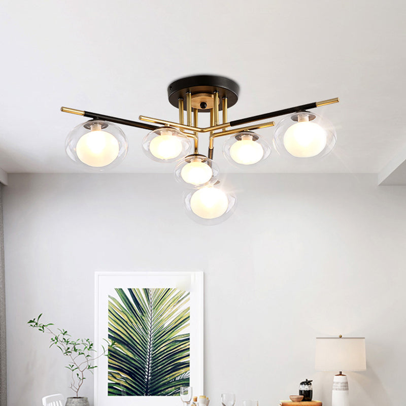 Salle à manger Ovale Shade Plafond Plafond Verre et métal Contemporain Gold Semi Flush Light Light