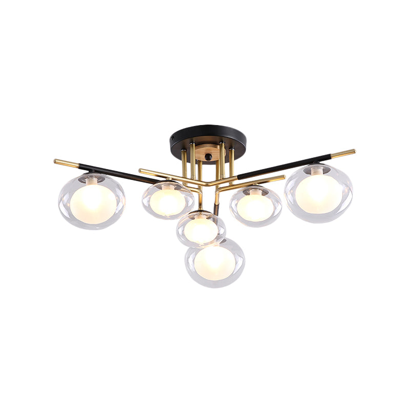 Dining Room Oval Shade Ceiling Fixture Glass and Metal Contemporary Gold Semi Flush Mount Light