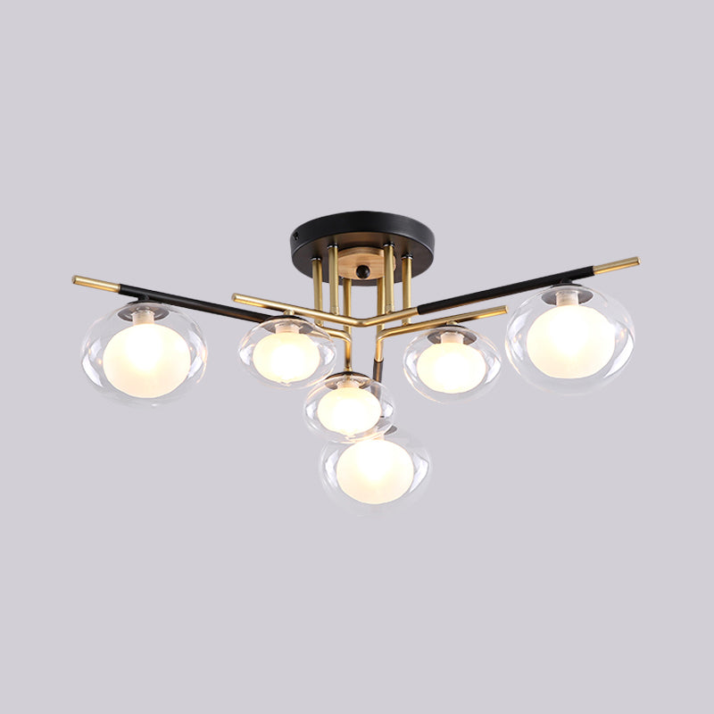 Dining Room Oval Shade Ceiling Fixture Glass and Metal Contemporary Gold Semi Flush Mount Light