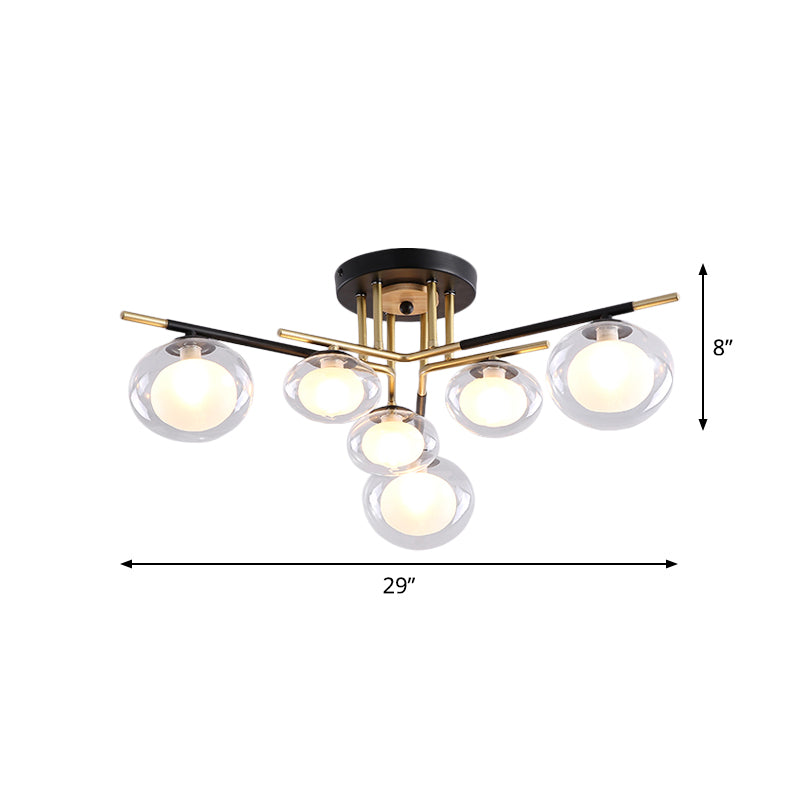 Dining Room Oval Shade Ceiling Fixture Glass and Metal Contemporary Gold Semi Flush Mount Light