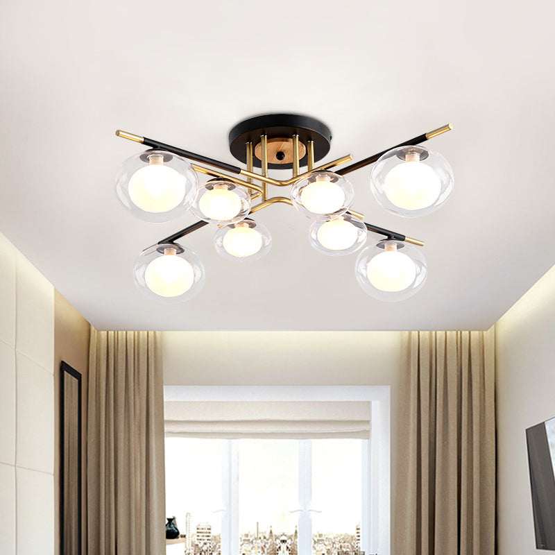 Dining Room Oval Shade Ceiling Fixture Glass and Metal Contemporary Gold Semi Flush Mount Light