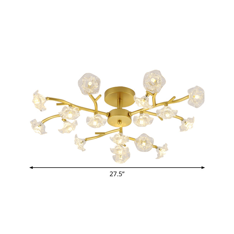 Contemporary Branch Ceiling Lamp with Blossom Metallic Gold Semi Flush Ceiling Light for Dining Room