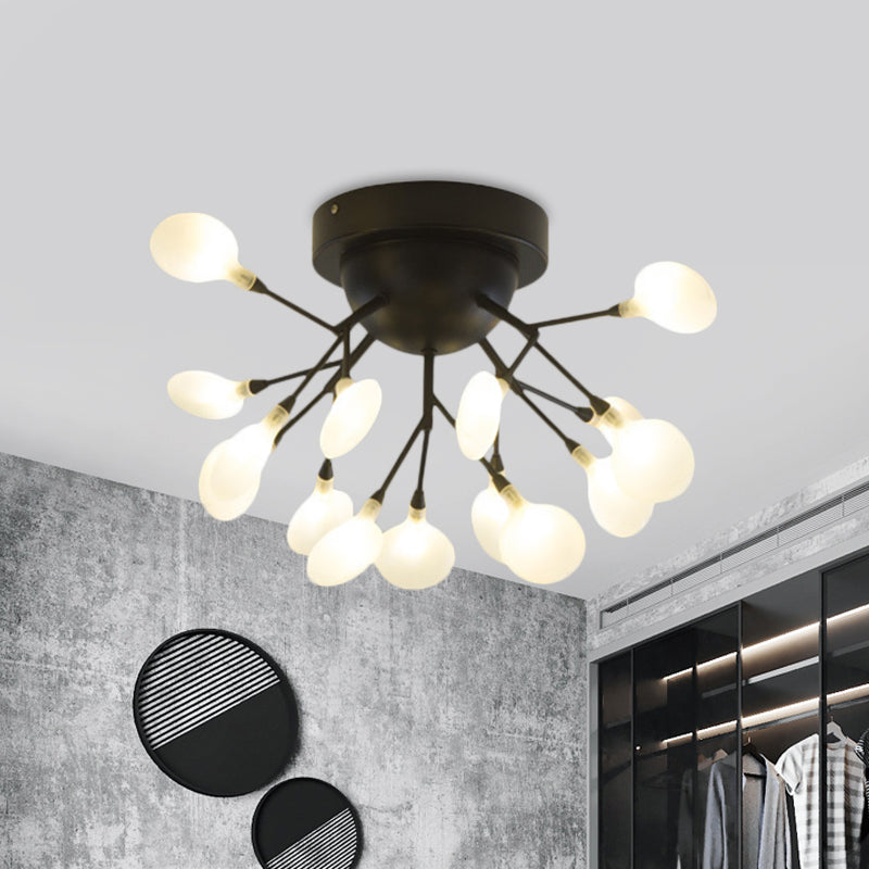 Black Twig Ceiling Light with Round Flower Multi-Head Creative Metallic Semi Flush Ceiling Light for Cafe