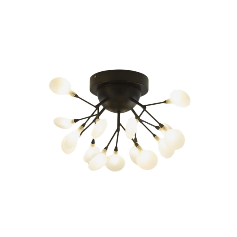 Black Twig Ceiling Light with Round Flower Multi-Head Creative Metallic Semi Flush Ceiling Light for Cafe