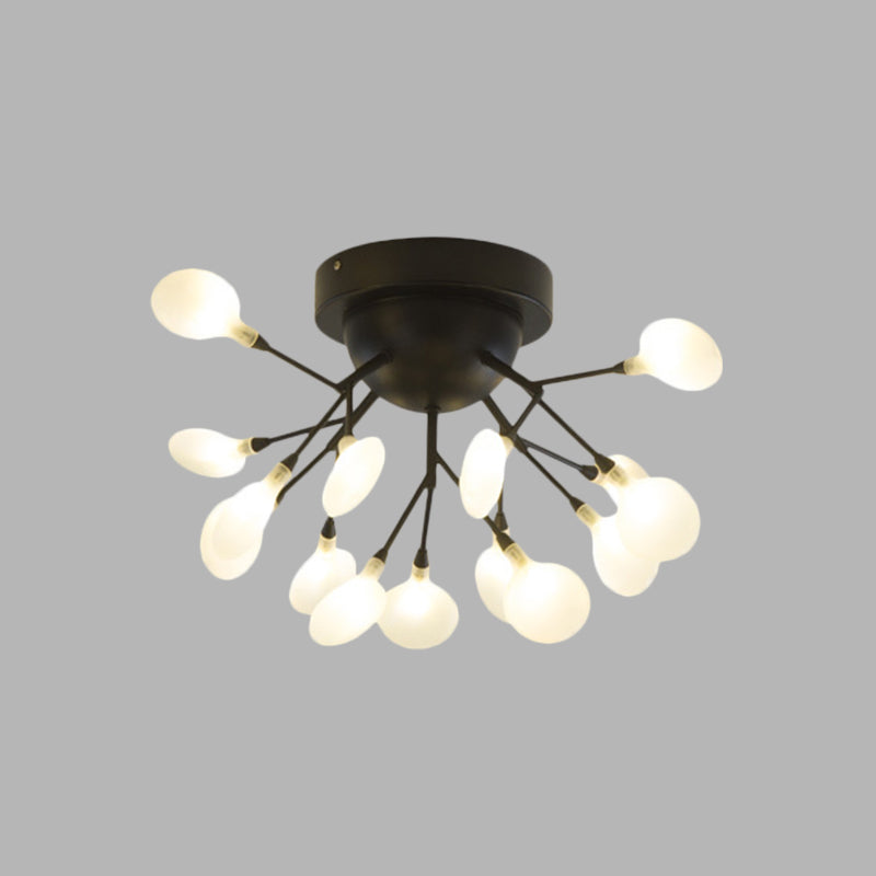 Black Twig Ceiling Light with Round Flower Multi-Head Creative Metallic Semi Flush Ceiling Light for Cafe