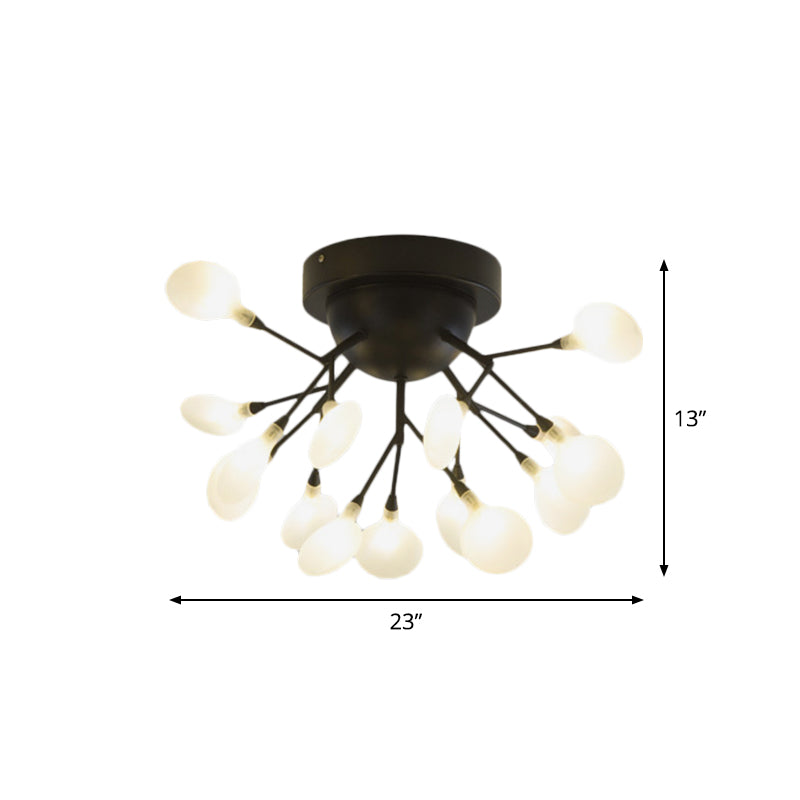 Black Twig Ceiling Light with Round Flower Multi-Head Creative Metallic Semi Flush Ceiling Light for Cafe