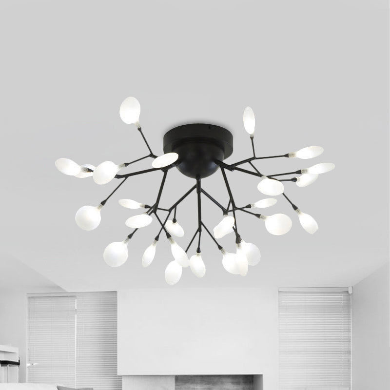 Black Twig Ceiling Light with Round Flower Multi-Head Creative Metallic Semi Flush Ceiling Light for Cafe