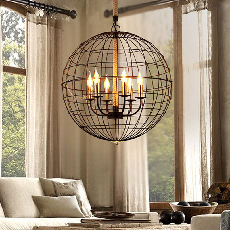 3/4/6 Lights Globe Shape Hanging Lamp with Wire Frame Vintage Stylish Golden Iron Ceiling Fixture for Dining Room