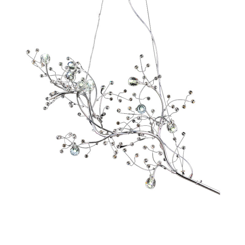 Metallic Thin Branch Chandelier with Crystal Bead 10 Lights Romantic Suspension Light for Boutique