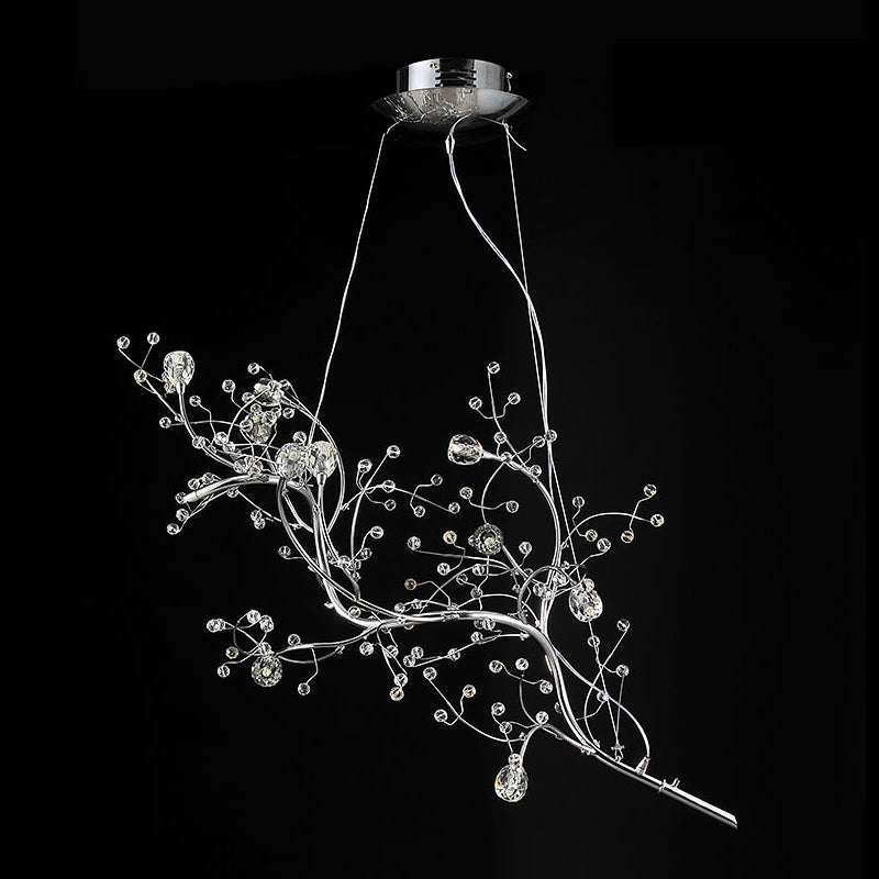 Chandelier de branche mince métallique avec perle en cristal 10 lumières Lumière de suspension romantique pour la boutique