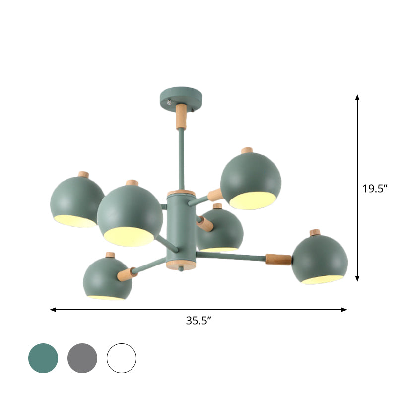 Globe Shade Living Room Chandelier Metal Multi-Head Nordic Pendant Lighting in Green/Grey/White