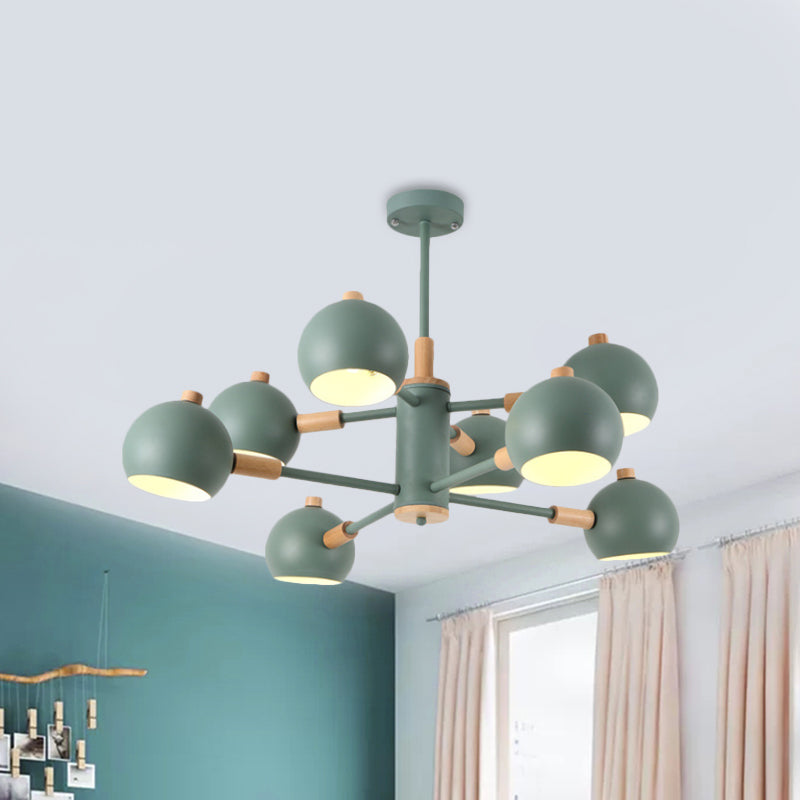 Globe Shade Living Room Chandelier Metal Multi-Head Nordic Pendant Lighting in Green/Grey/White