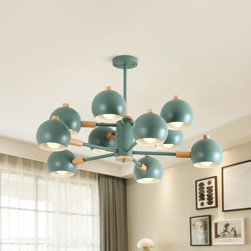 Globe Shade Living Room Chandelier Metal Multi-Head Nordic Pendant Lighting in Green/Grey/White