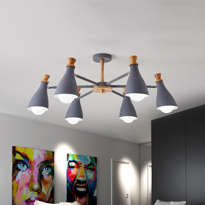 Living Room Half-Bottle Chandelier 6/8 Heads Metal Macaron Loft Candy Colored Pendant Light in Grey/White