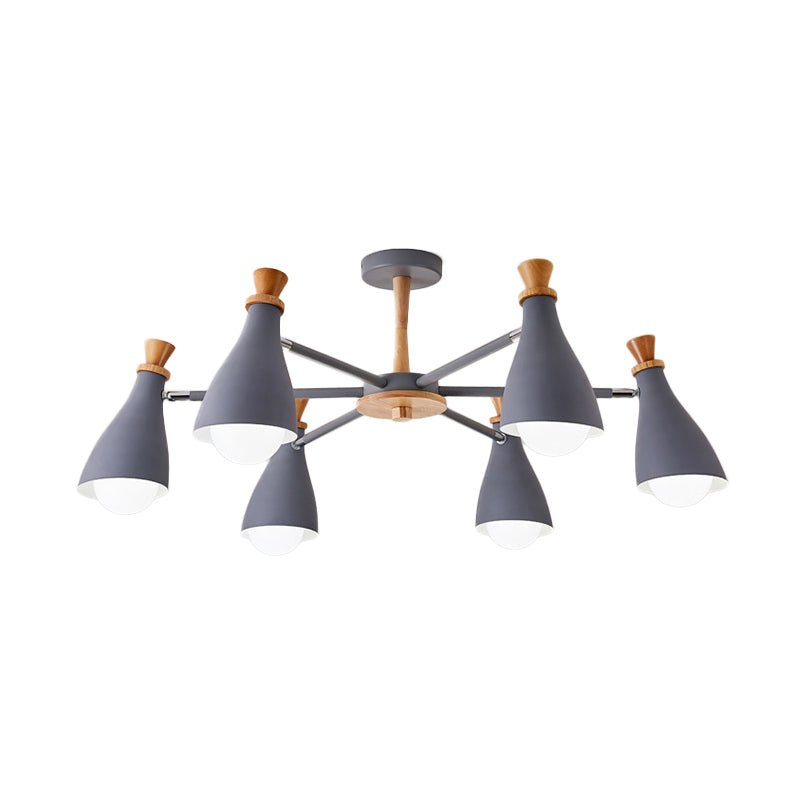 Living Room Half-Bottle Chandelier 6/8 Heads Metal Macaron Loft Candy Colored Pendant Light in Grey/White