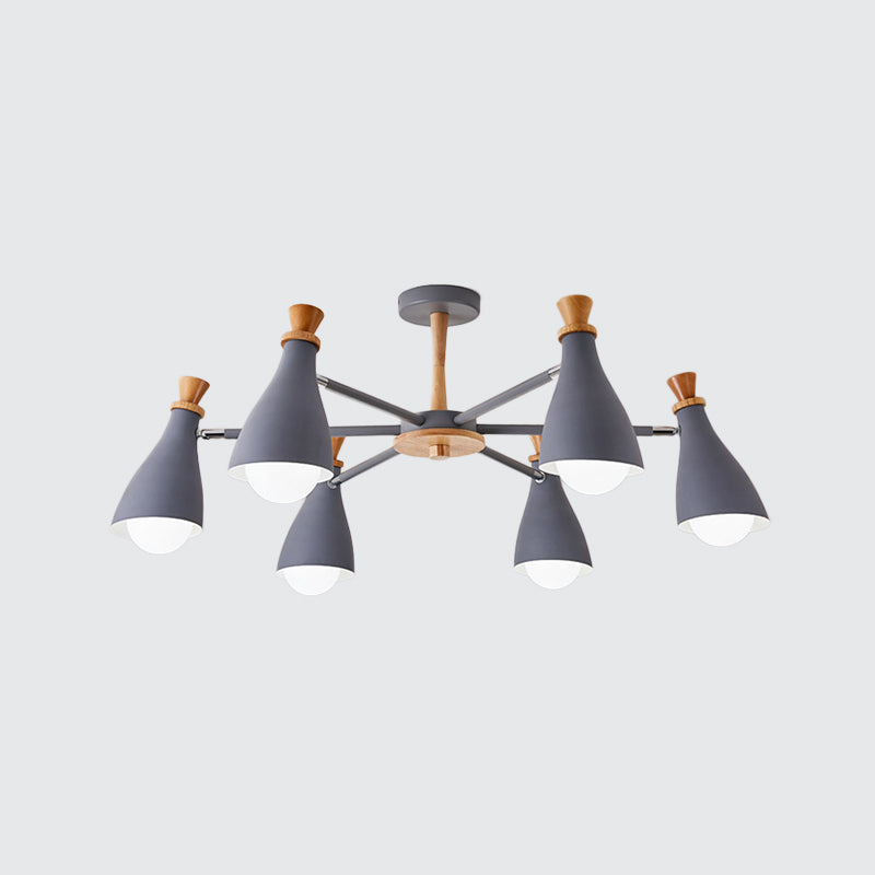 Living Room Half-Bottle Chandelier 6/8 Heads Metal Macaron Loft Candy Colored Pendant Light in Grey/White