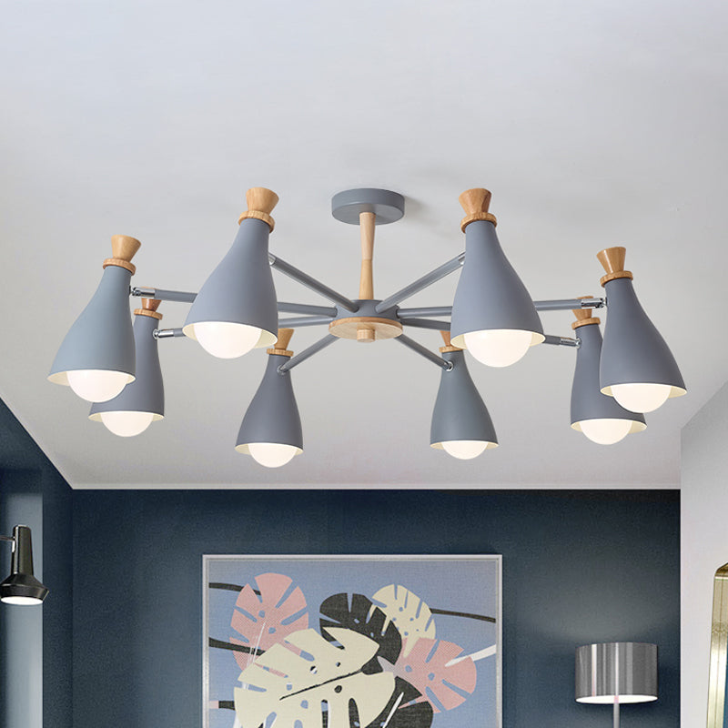 Living Room Half-Bottle Chandelier 6/8 Heads Metal Macaron Loft Candy Colored Pendant Light in Grey/White