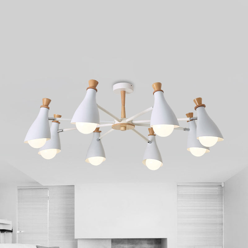 Living Room Half-Bottle Chandelier 6/8 Heads Metal Macaron Loft Candy Colored Pendant Light in Grey/White