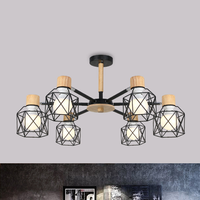 Iron Drum Wire Frame Chandelier Living Room 3/6/8-Light Modern Style Pendant Lighting in Black/White