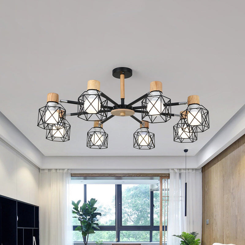 Iron Drum Wire Frame Chandelier Living Room 3/6/8-Light Modern Style Pendant Lighting in Black/White